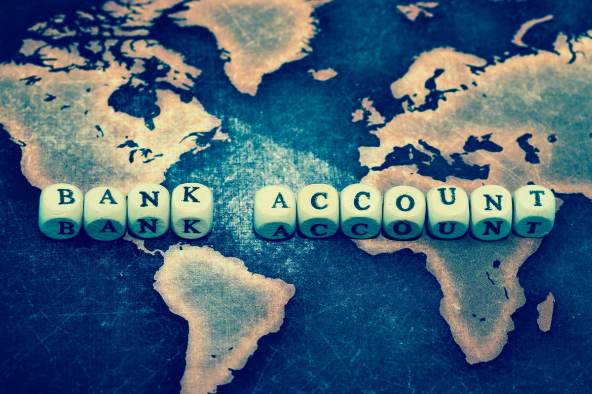 BANK ACCOUNT on grunge world map