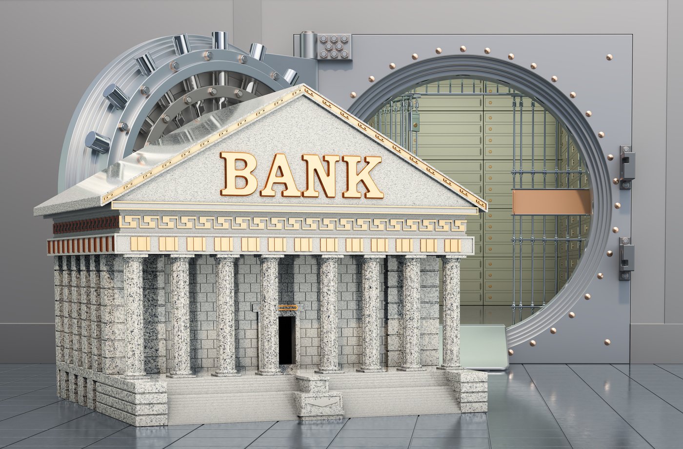 Bank Building with Opened Bank Vault 3d Rendering